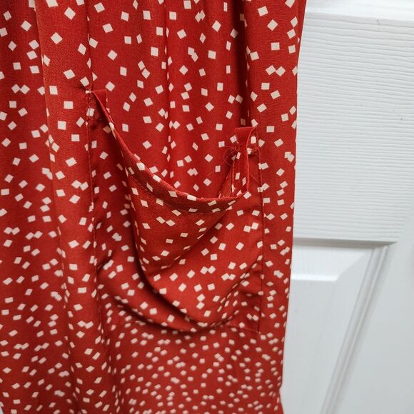 Jodifl Dress Medium Red Polka Dot Button Front V Neck Short Sleeve Pockets Boho - Picture 7 of 11